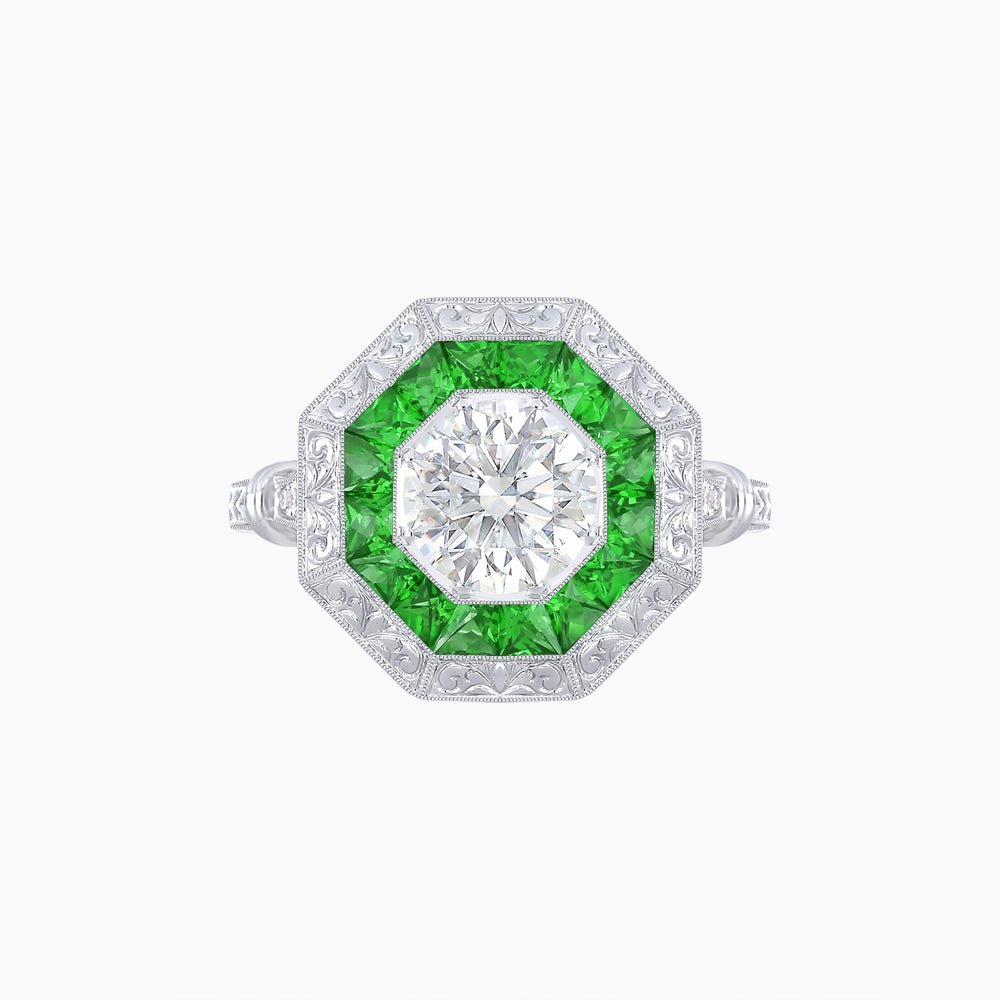 Art Deco Inspired Octagonal French-Cut Gemstone Ring - Shahin Jewelry