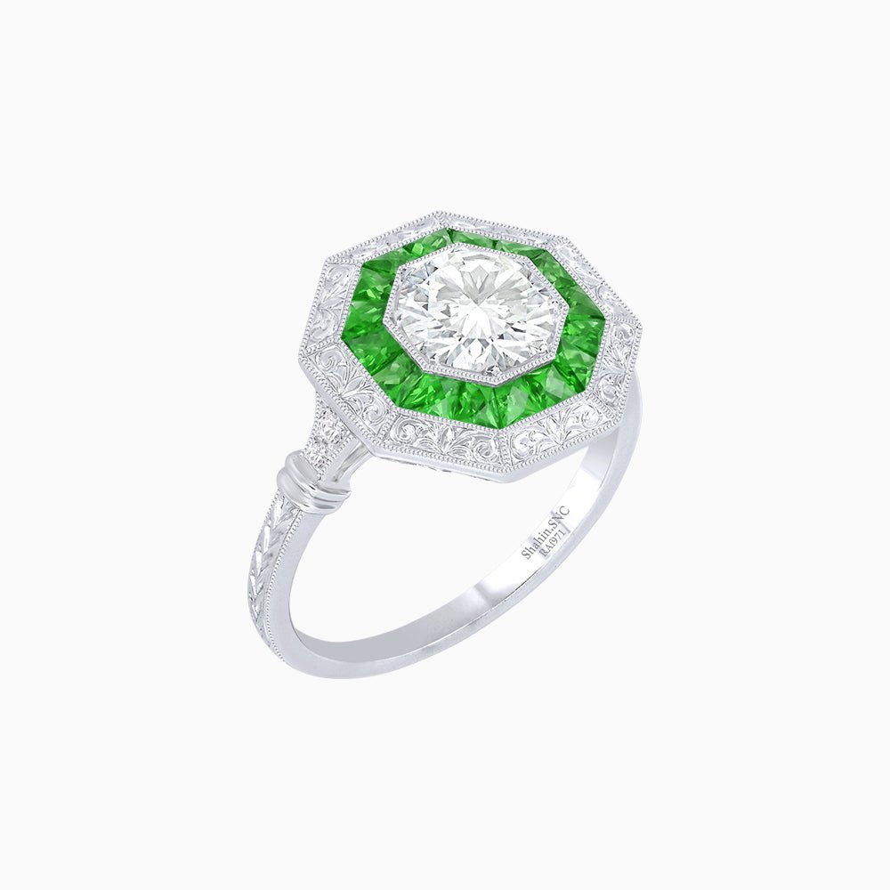 Art Deco Inspired Octagonal French-Cut Gemstone Ring - Shahin Jewelry