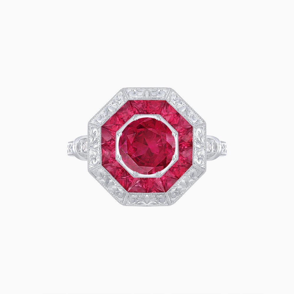 Art Deco Inspired Octagonal French-Cut Gemstone Ring - Shahin Jewelry