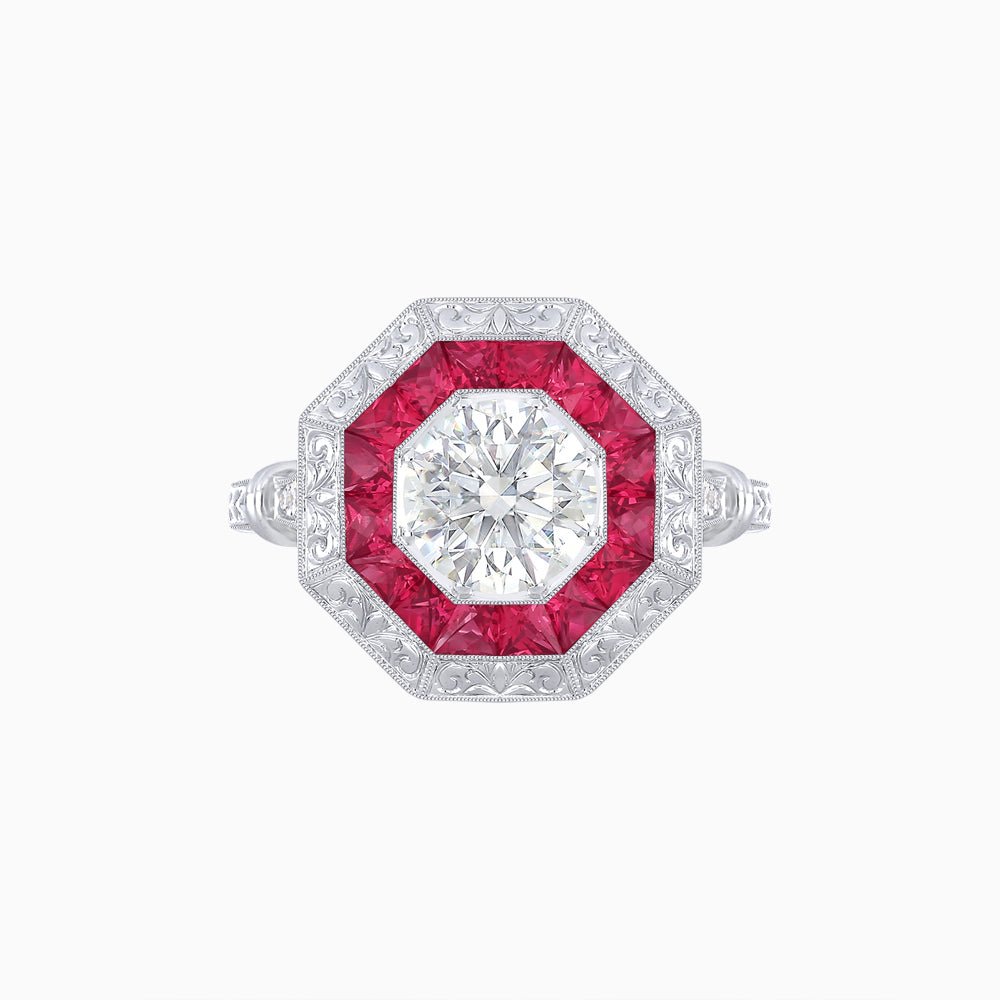 Art Deco Inspired Octagonal French-Cut Gemstone Ring - Shahin Jewelry