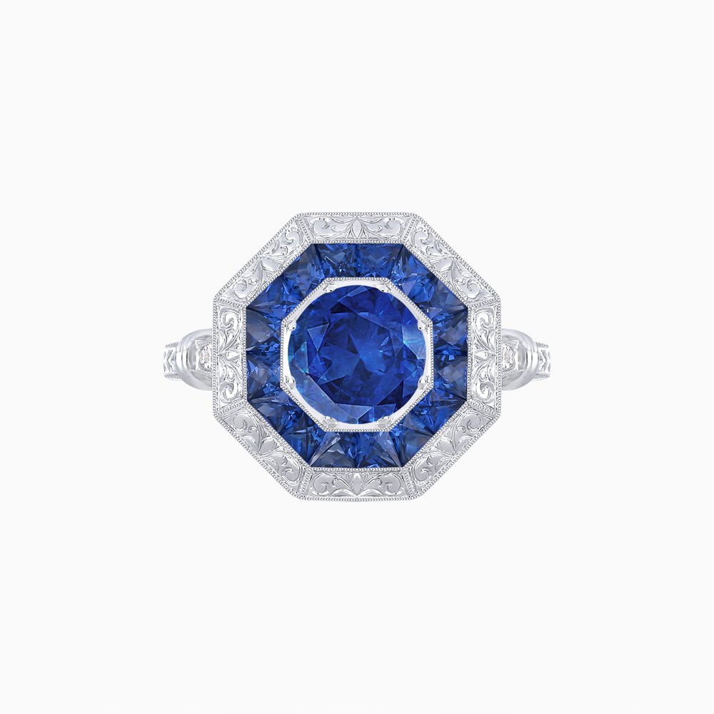Art Deco Inspired Octagonal French-Cut Gemstone Ring - Shahin Jewelry