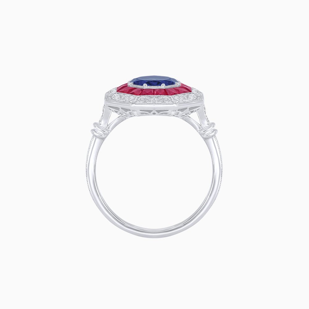 Art Deco Inspired Octagonal French-Cut Gemstone Ring - Shahin Jewelry