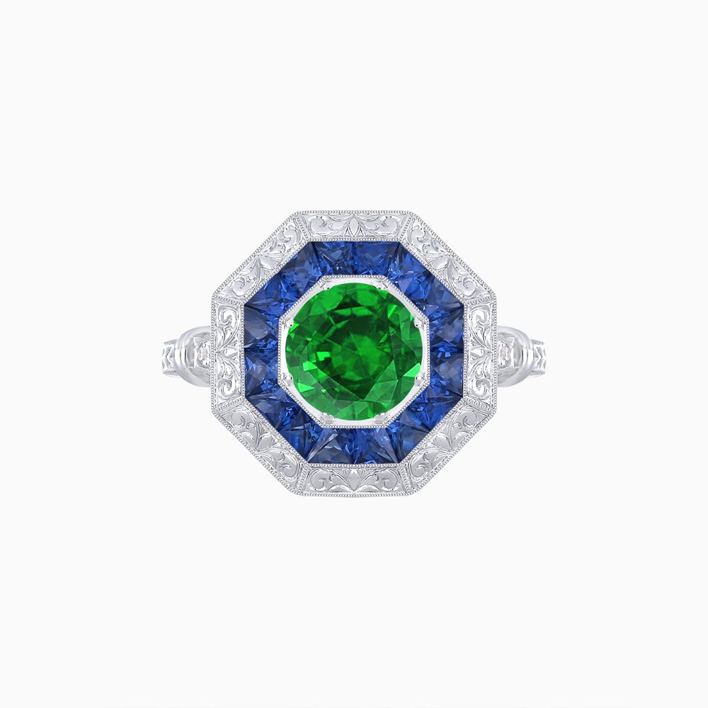 Art Deco Inspired Octagonal French-Cut Gemstone Ring - Shahin Jewelry
