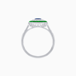 Load image into Gallery viewer, Art Deco Inspired Octagonal Halo Ring with Oval Center Stone and French-Cut Gemstone Border - Shahin Jewelry