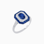 Load image into Gallery viewer, Art Deco Inspired Octagonal Halo Ring with Oval Center Stone and French-Cut Gemstone Border - Shahin Jewelry