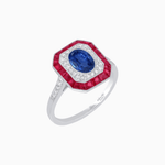 Load image into Gallery viewer, Art Deco Inspired Octagonal Halo Ring with Oval Center Stone and French-Cut Gemstone Border - Shahin Jewelry