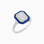 Load image into Gallery viewer, Art Deco Inspired Octagonal Halo Ring with Oval Center Stone and French-Cut Gemstone Border - Shahin Jewelry