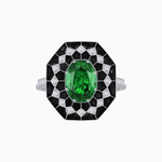 Load image into Gallery viewer, Art Deco - Inspired Octagonal Onyx and Diamond Geometric Ring Mounting in 18K White Gold - Shahin Jewelry
