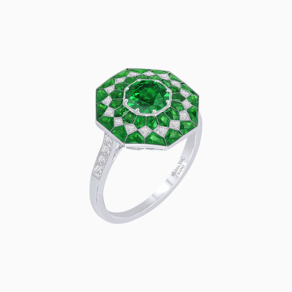 Art Deco Inspired Octagonal shaped Geometric Ring with Gemstone - Shahin Jewelry