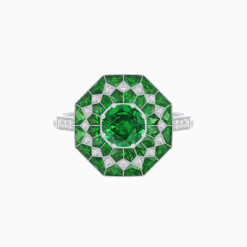 Art Deco Inspired Octagonal shaped Geometric Ring with Gemstone - Shahin Jewelry