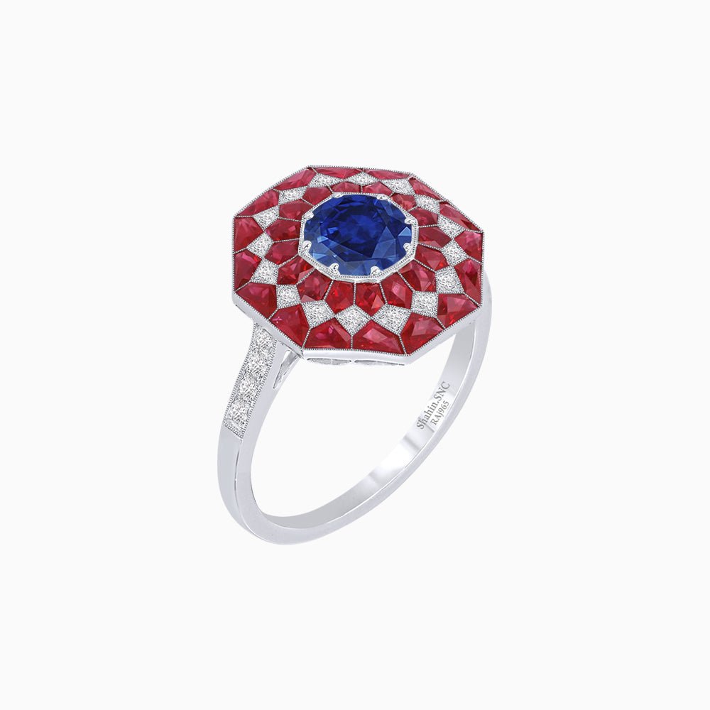 Art Deco Inspired Octagonal shaped Geometric Ring with Gemstone - Shahin Jewelry