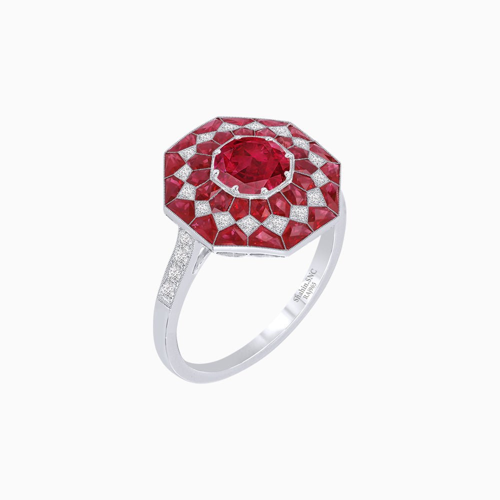 Art Deco Inspired Octagonal shaped Geometric Ring with Gemstone - Shahin Jewelry