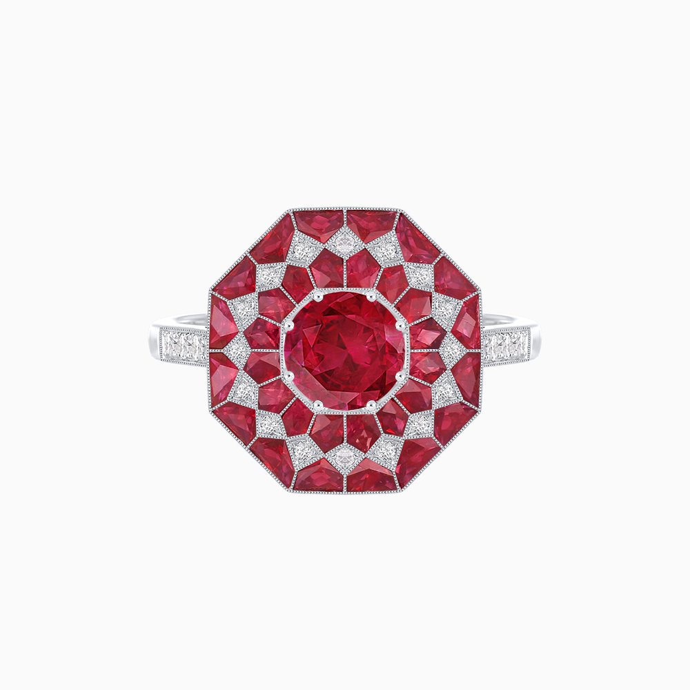 Art Deco Inspired Octagonal shaped Geometric Ring with Gemstone - Shahin Jewelry