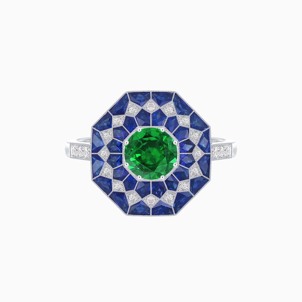 Art Deco Inspired Octagonal shaped Geometric Ring with Gemstone - Shahin Jewelry