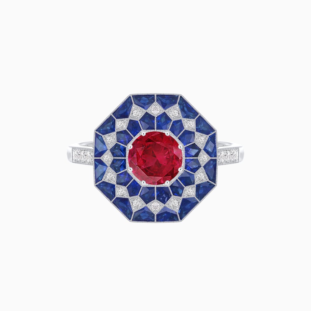 Art Deco Inspired Octagonal shaped Geometric Ring with Gemstone - Shahin Jewelry