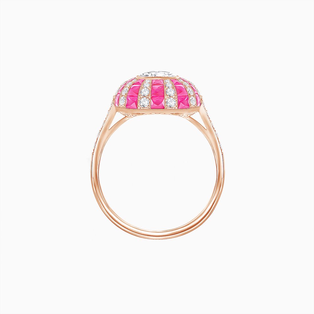 Art Deco Inspired Oval Calibré-Cut Sunburst Dome Ring - Shahin Jewelry
