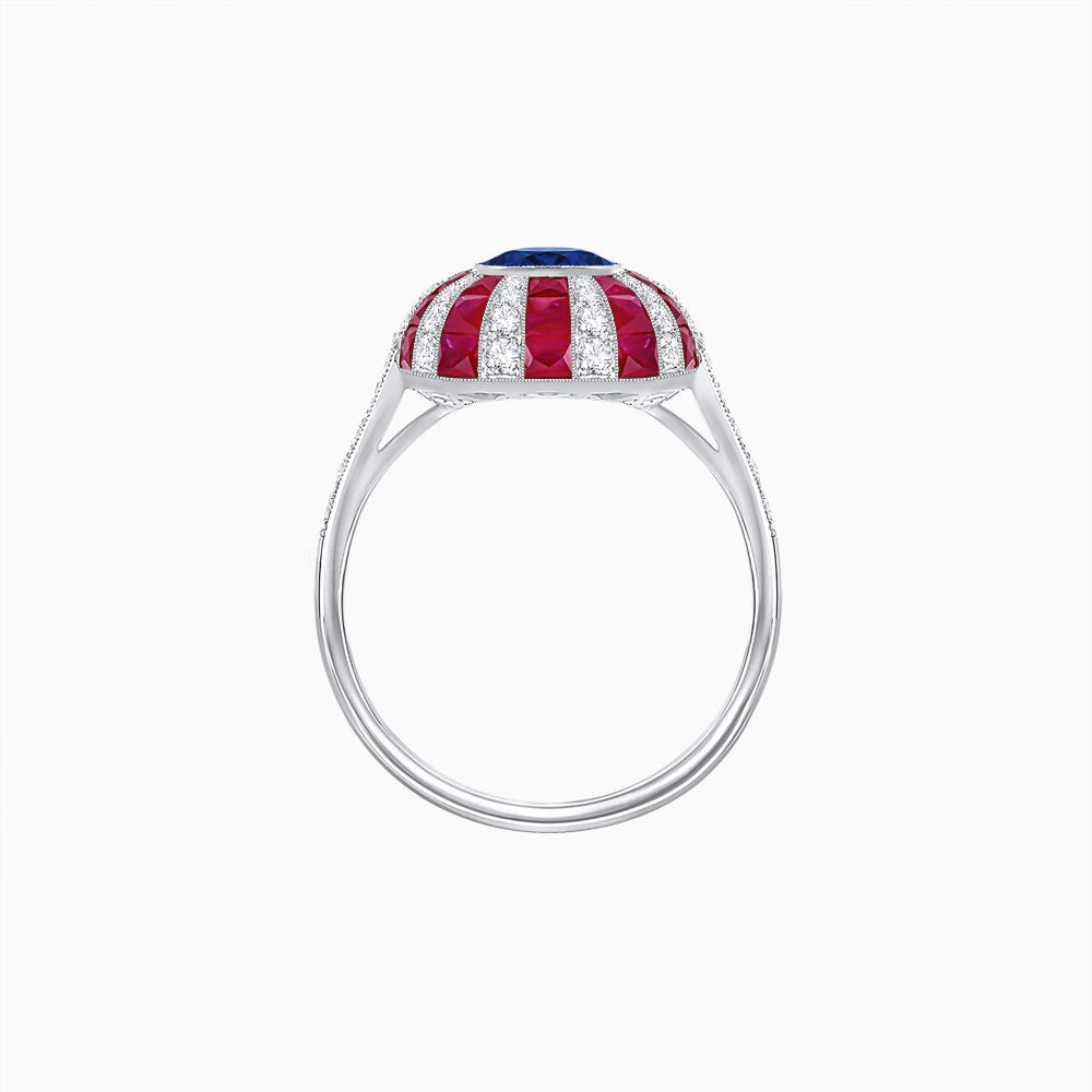 Art Deco Inspired Oval Calibré-Cut Sunburst Dome Ring - Shahin Jewelry