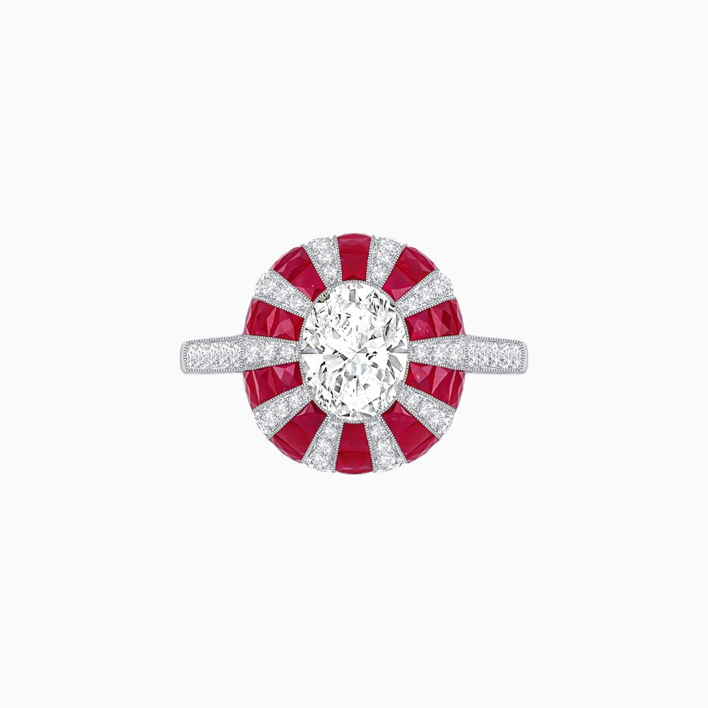 Art Deco Inspired Oval Calibré-Cut Sunburst Dome Ring - Shahin Jewelry