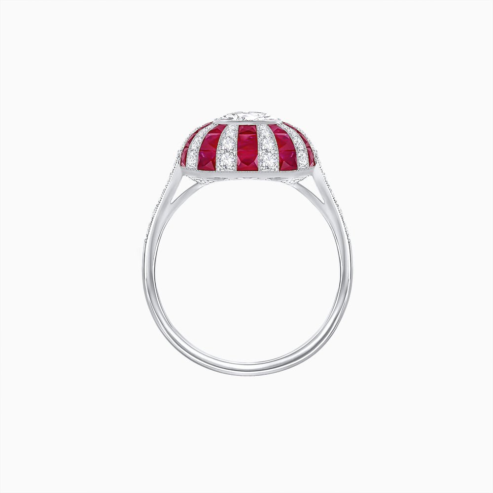 Art Deco Inspired Oval Calibré-Cut Sunburst Dome Ring - Shahin Jewelry