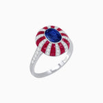 Load image into Gallery viewer, Art Deco Inspired Oval Calibré-Cut Sunburst Dome Ring - Shahin Jewelry