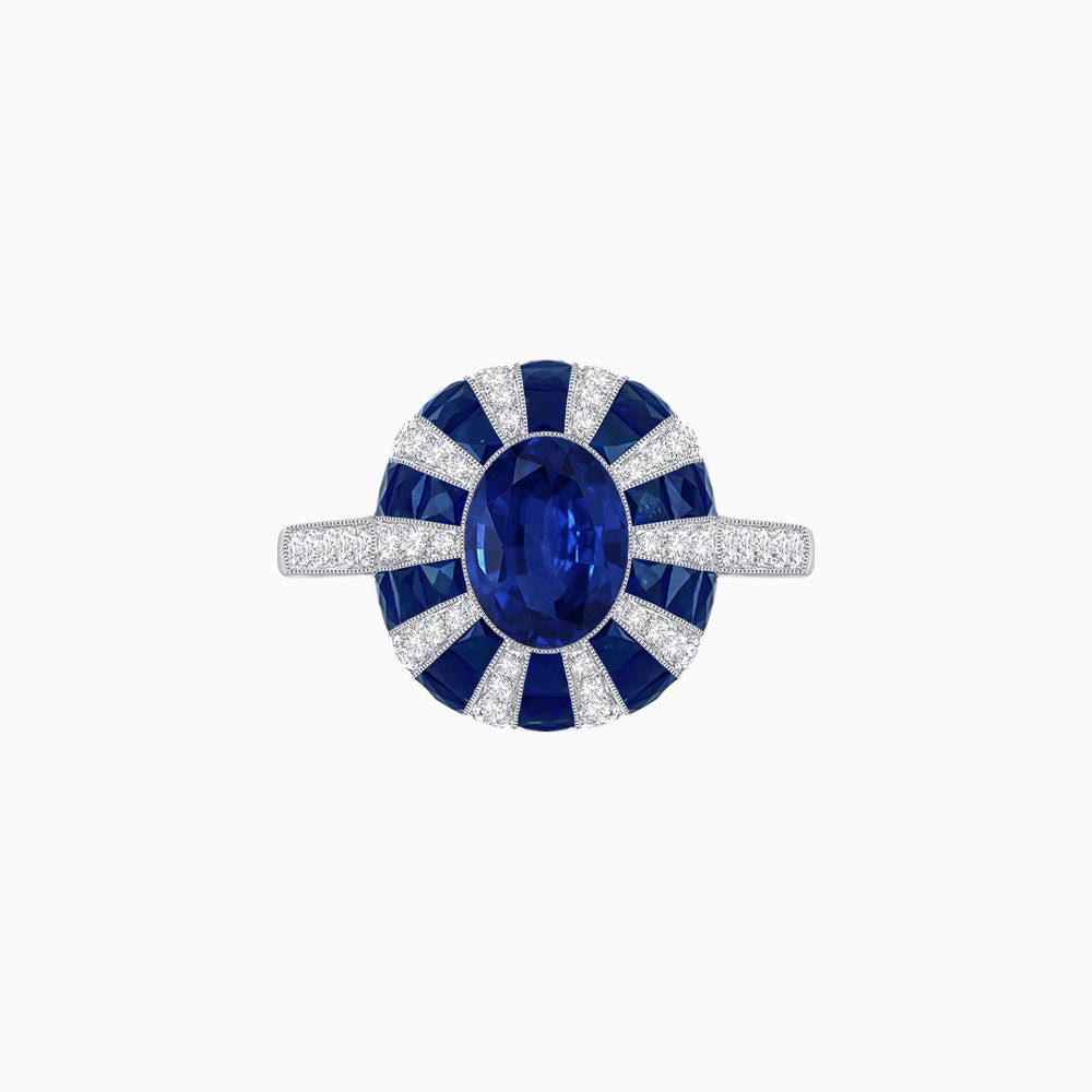 Art Deco Inspired Oval Calibré-Cut Sunburst Dome Ring - Shahin Jewelry