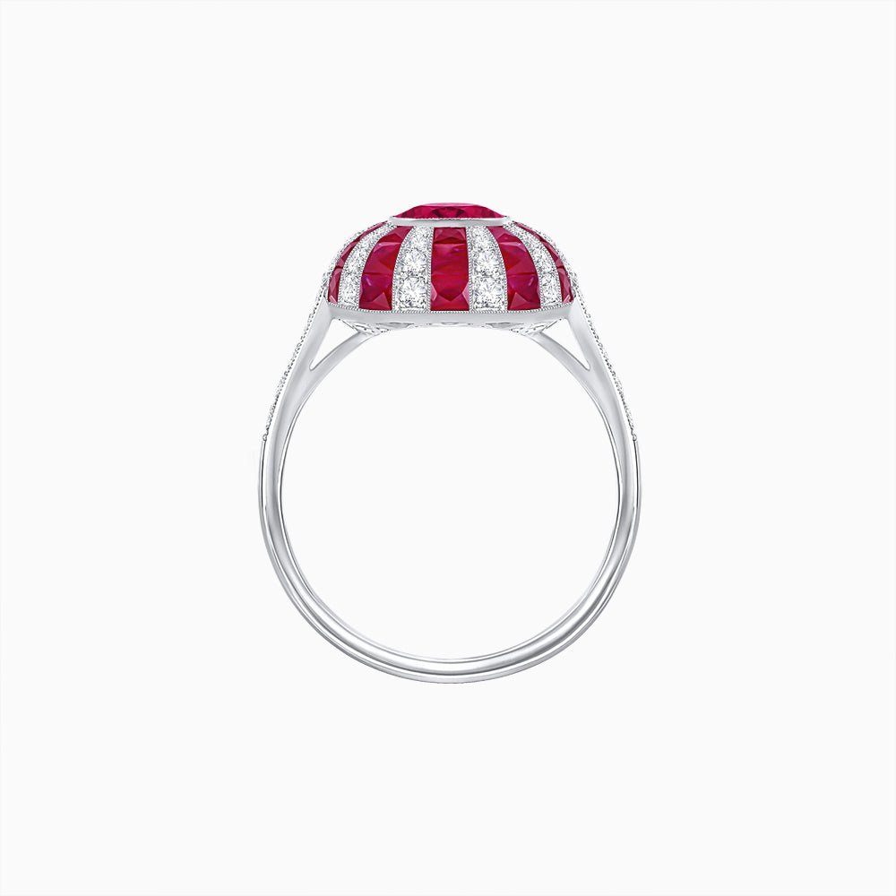Art Deco Inspired Oval Calibré-Cut Sunburst Dome Ring - Shahin Jewelry