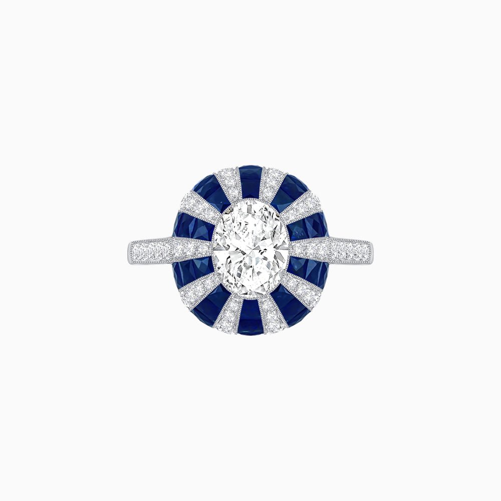 Art Deco Inspired Oval Calibré-Cut Sunburst Dome Ring - Shahin Jewelry