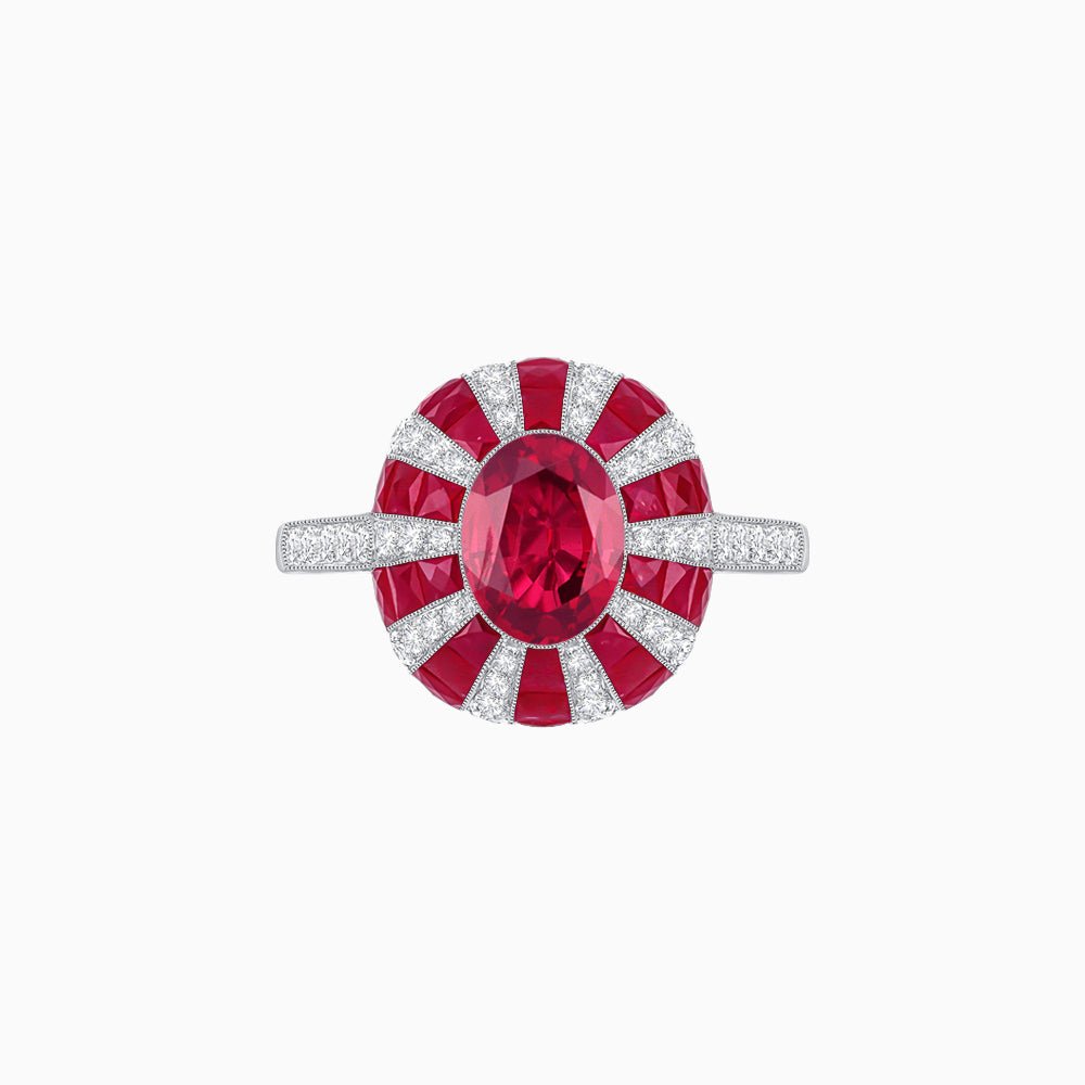 Art Deco Inspired Oval Calibré-Cut Sunburst Dome Ring - Shahin Jewelry