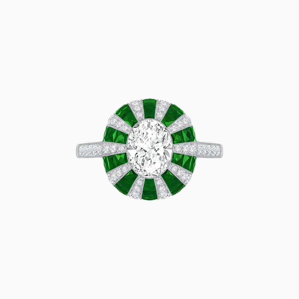 Art Deco Inspired Oval Calibré-Cut Sunburst Dome Ring - Shahin Jewelry