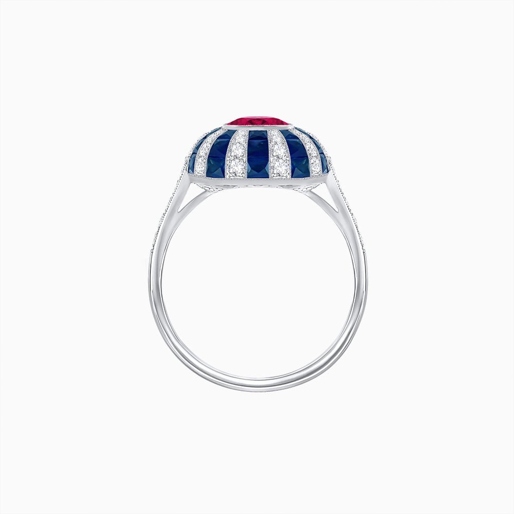 Art Deco Inspired Oval Calibré-Cut Sunburst Dome Ring - Shahin Jewelry