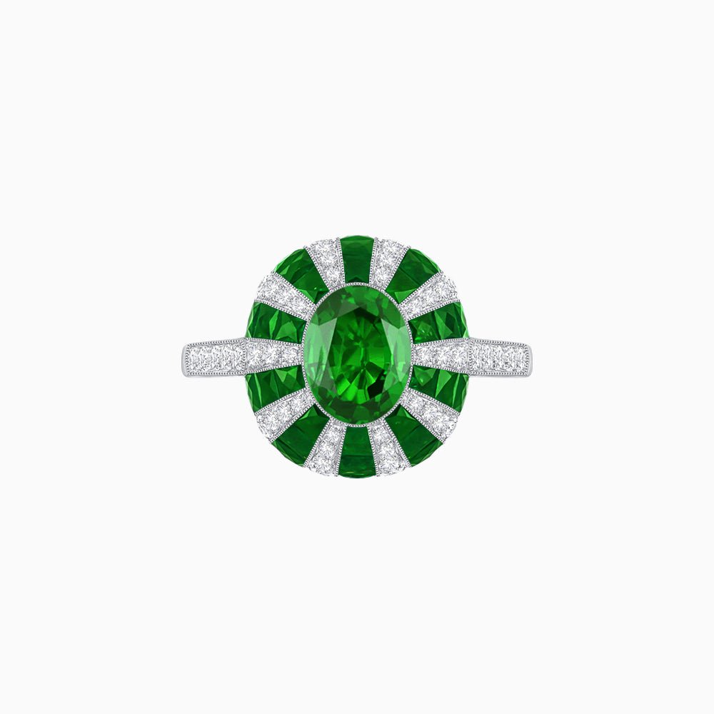 Art Deco Inspired Oval Calibré-Cut Sunburst Dome Ring - Shahin Jewelry
