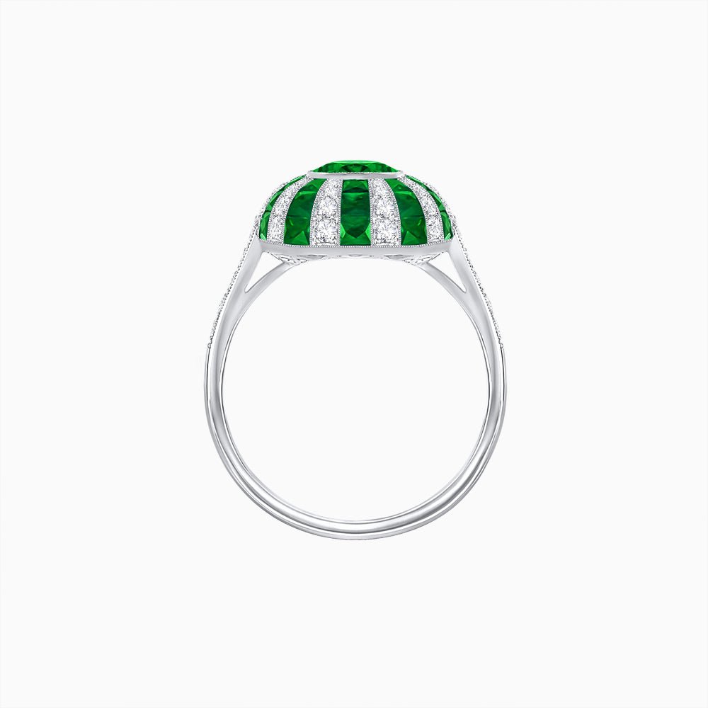 Art Deco Inspired Oval Calibré-Cut Sunburst Dome Ring - Shahin Jewelry