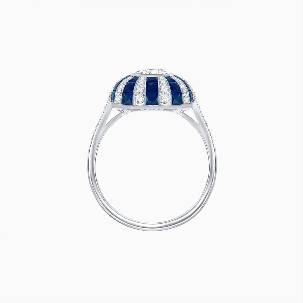 Art Deco Inspired Oval Calibré-Cut Sunburst Dome Ring - Shahin Jewelry