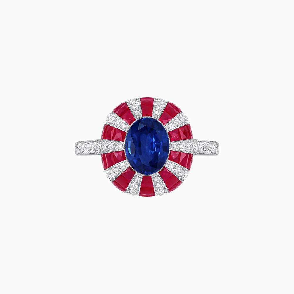 Art Deco Inspired Oval Calibré-Cut Sunburst Dome Ring - Shahin Jewelry