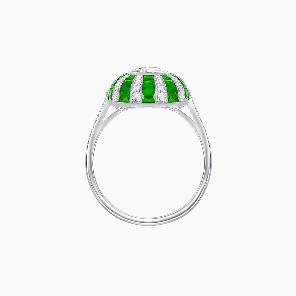 Art Deco Inspired Oval Calibré-Cut Sunburst Dome Ring - Shahin Jewelry