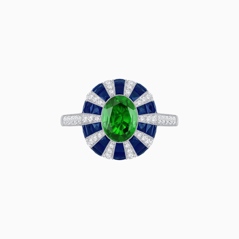 Art Deco Inspired Oval Calibré-Cut Sunburst Dome Ring - Shahin Jewelry