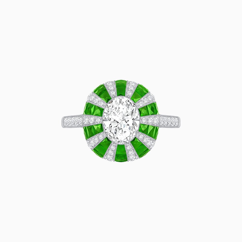 Art Deco Inspired Oval Calibré-Cut Sunburst Dome Ring - Shahin Jewelry