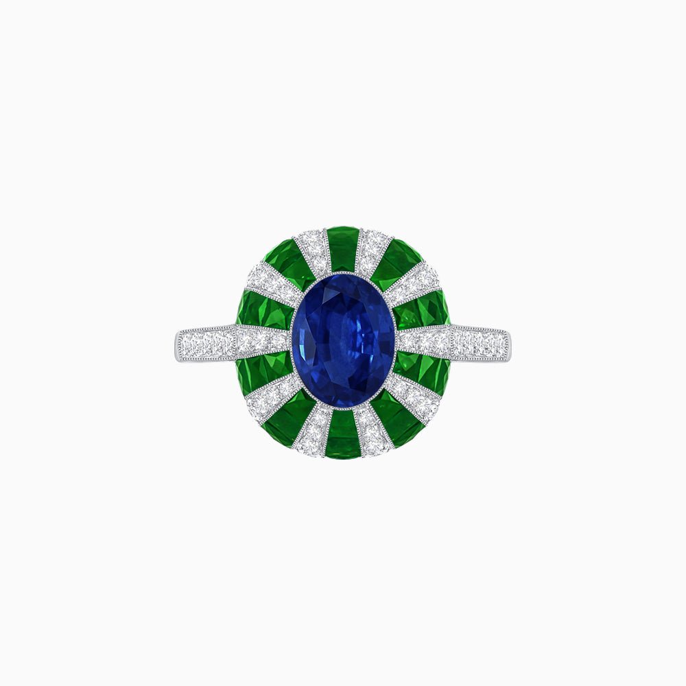 Art Deco Inspired Oval Calibré-Cut Sunburst Dome Ring - Shahin Jewelry