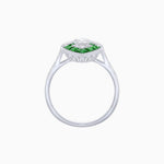 Load image into Gallery viewer, Art Deco Inspired Oval Cut Center Ring with Calibré-Cut Gemstone Navette Halo - Shahin Jewelry