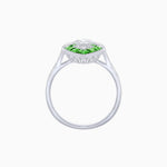Load image into Gallery viewer, Art Deco Inspired Oval Cut Center Ring with Calibré-Cut Gemstone Navette Halo - Shahin Jewelry