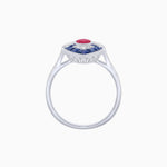 Load image into Gallery viewer, Art Deco Inspired Oval Cut Center Ring with Calibré-Cut Gemstone Navette Halo - Shahin Jewelry