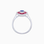 Load image into Gallery viewer, Art Deco Inspired Oval Cut Center Ring with Calibré-Cut Gemstone Navette Halo - Shahin Jewelry