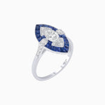 Load image into Gallery viewer, Art Deco Inspired Oval Cut Center Ring with Calibré-Cut Gemstone Navette Halo - Shahin Jewelry