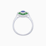 Load image into Gallery viewer, Art Deco Inspired Oval Cut Center Ring with Calibré-Cut Gemstone Navette Halo - Shahin Jewelry