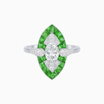 Load image into Gallery viewer, Art Deco Inspired Oval Cut Center Ring with Calibré-Cut Gemstone Navette Halo - Shahin Jewelry