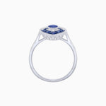 Load image into Gallery viewer, Art Deco Inspired Oval Cut Center Ring with Calibré-Cut Gemstone Navette Halo - Shahin Jewelry