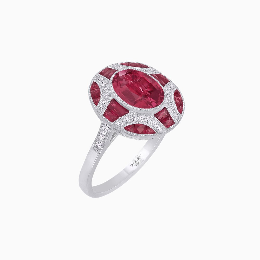 Art Deco Inspired Oval Cut Gemstone Ring - Shahin Jewelry