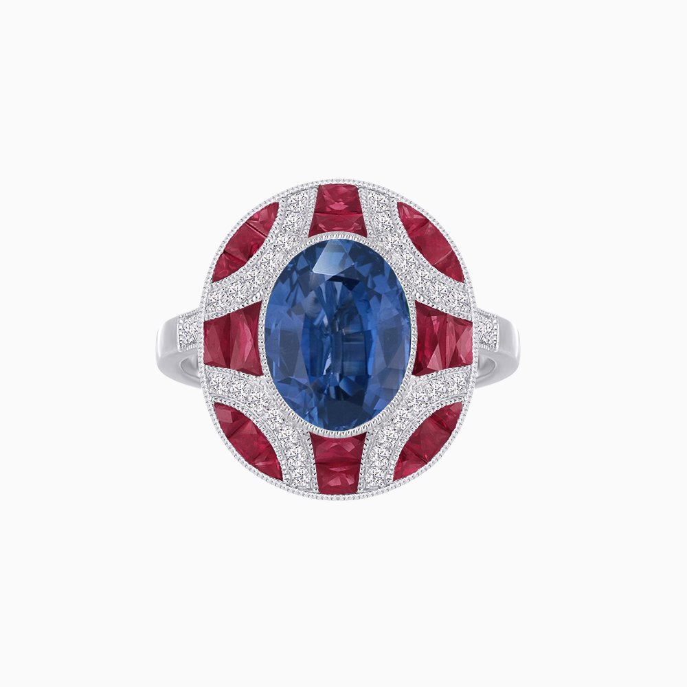 Art Deco Inspired Oval Cut Gemstone Ring - Shahin Jewelry