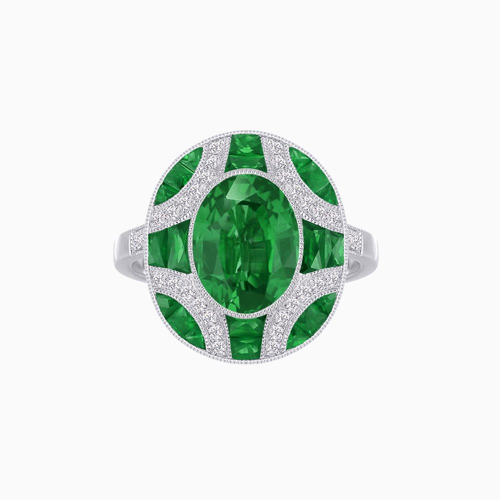 Art Deco Inspired Oval Cut Gemstone Ring - Shahin Jewelry