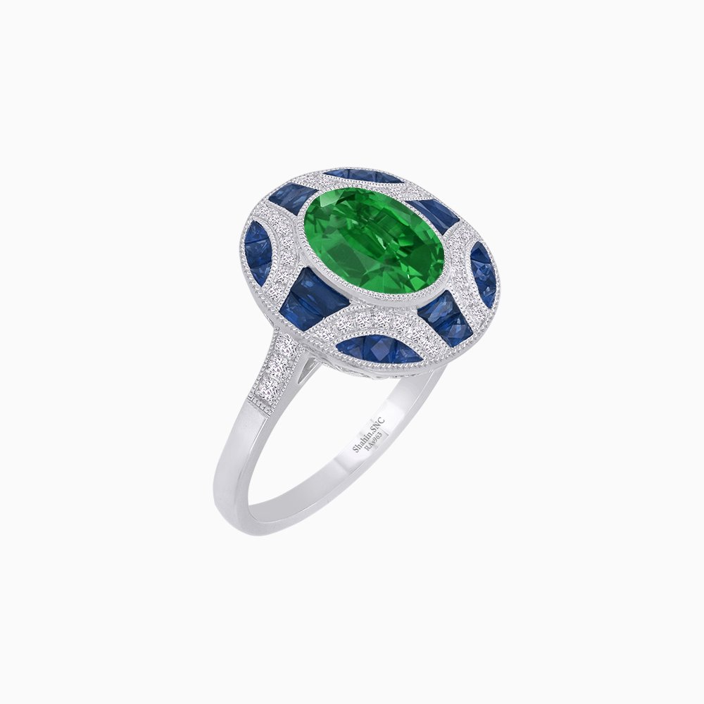 Art Deco Inspired Oval Cut Gemstone Ring - Shahin Jewelry